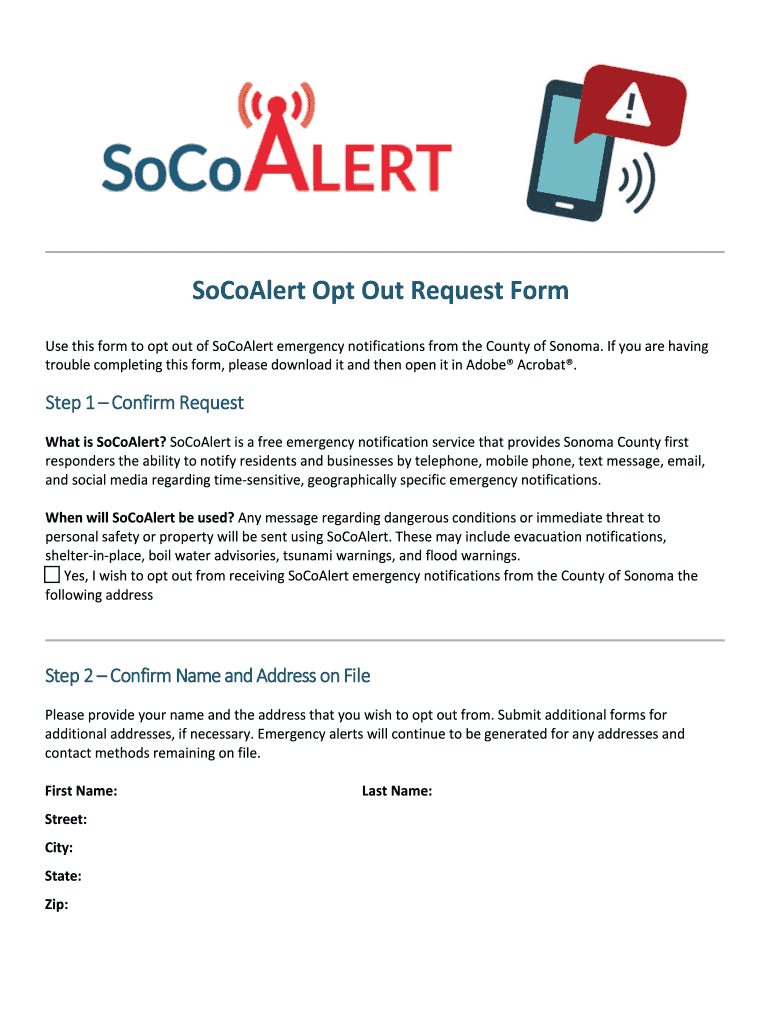 SoCoAlert Opt Out Request Form Emergency Notifications