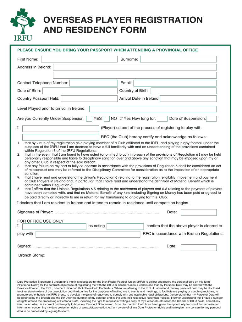 Irfu Player  Form