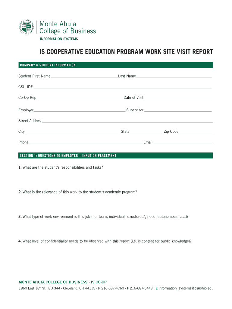 Co Op Frequently Asked QuestionsCleveland State University  Form