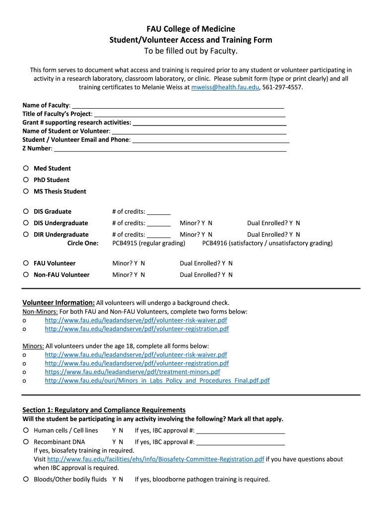 FAU College of Medicine Student Volunteer Registration Form