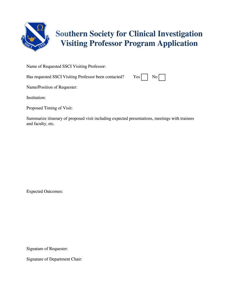 Visiting Professor Program the Southern Society for Clinical  Form