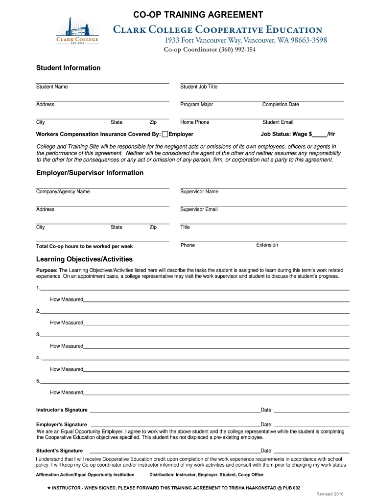 Cooperative Training Agreement  Form