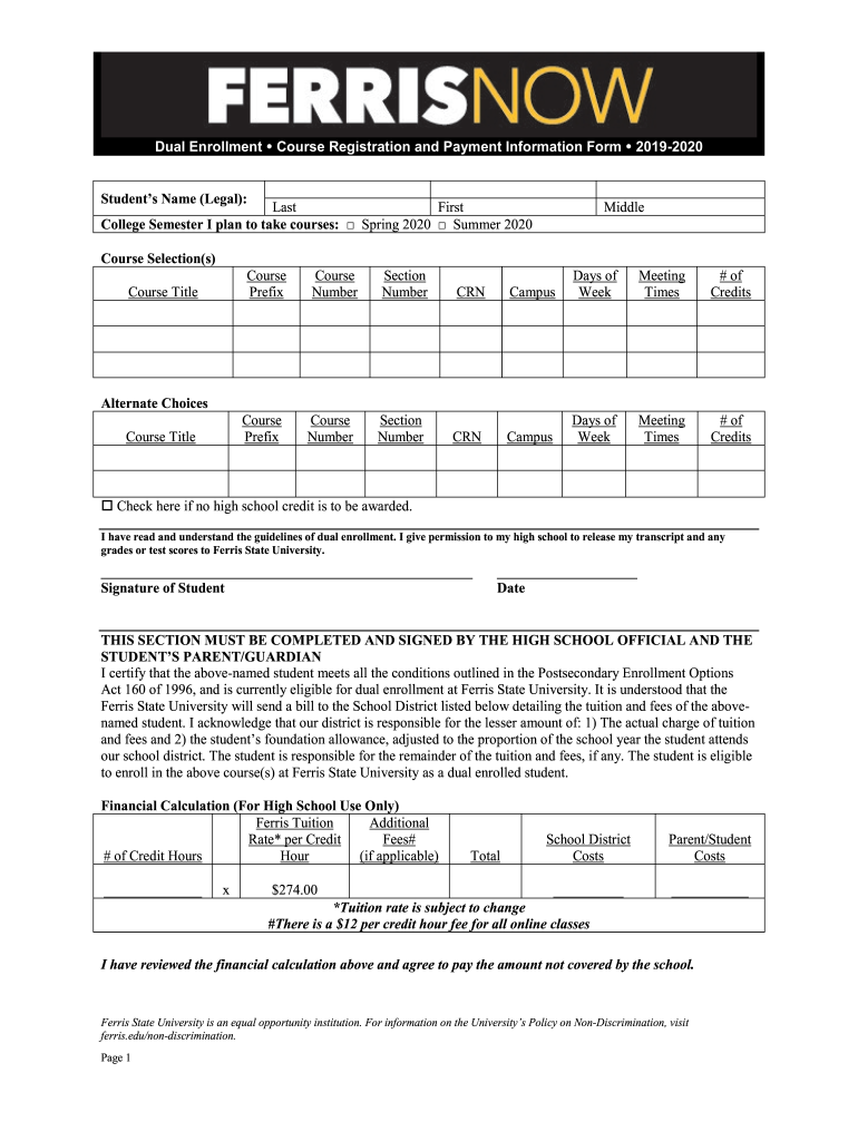  Dual Enrollment Course Registration and Payment 2019