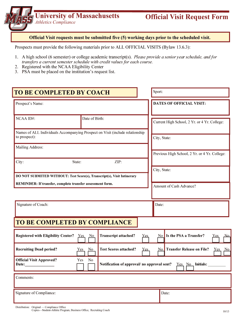  Official Visit Requests Must Be Submitted Five 5 Working Days Prior to the Scheduled Visit 2013-2024