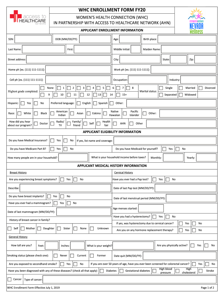 WHC ENROLLMENT FORM FY19 Access to Healthcare Network