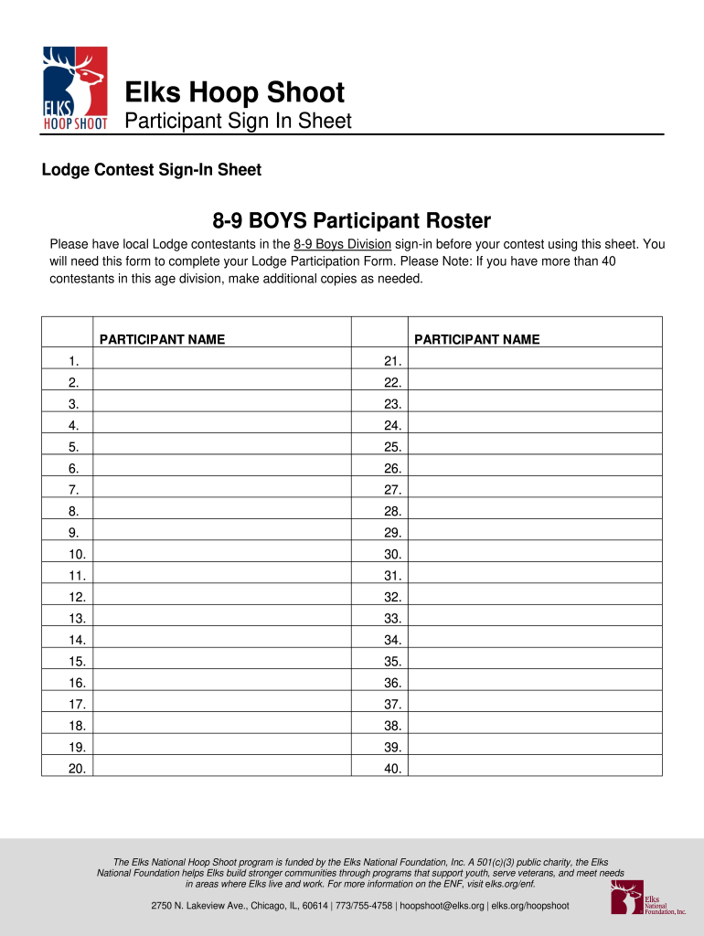 Lodge #408 Elks Hoop Shoot Contest Elks Org  Form