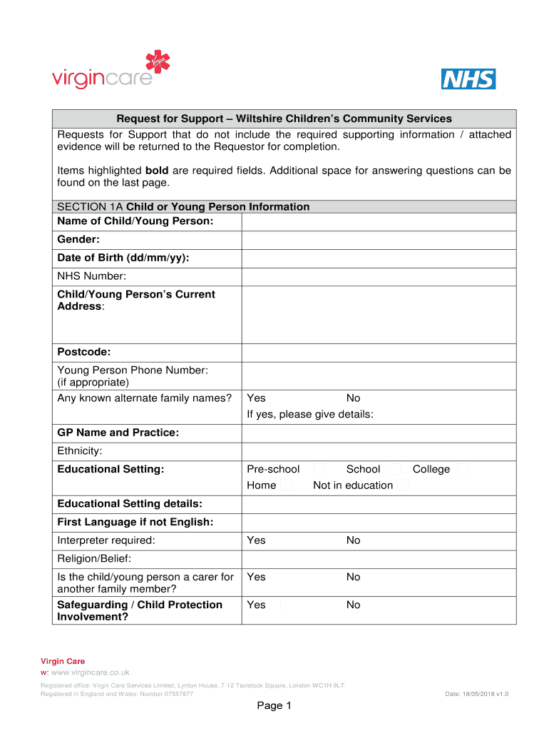  Request for Support Wiltshire Children's Community Services 2018