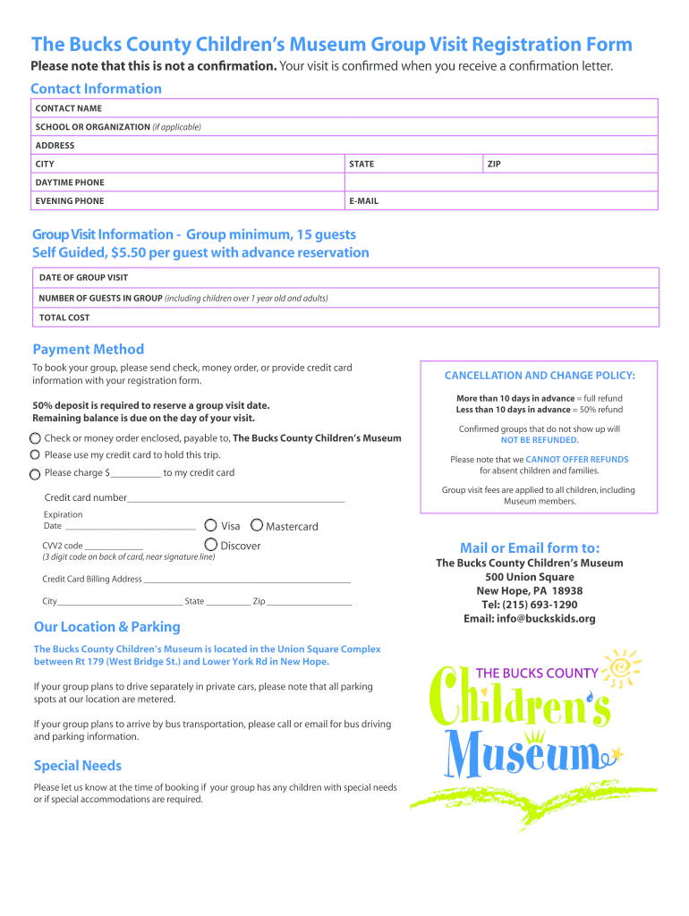 Get and Sign the Bucks County Children's Museum Field Trip Registration 2015-2022 Form
