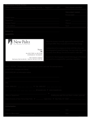  Business Card Order SUNY New Paltz 2010