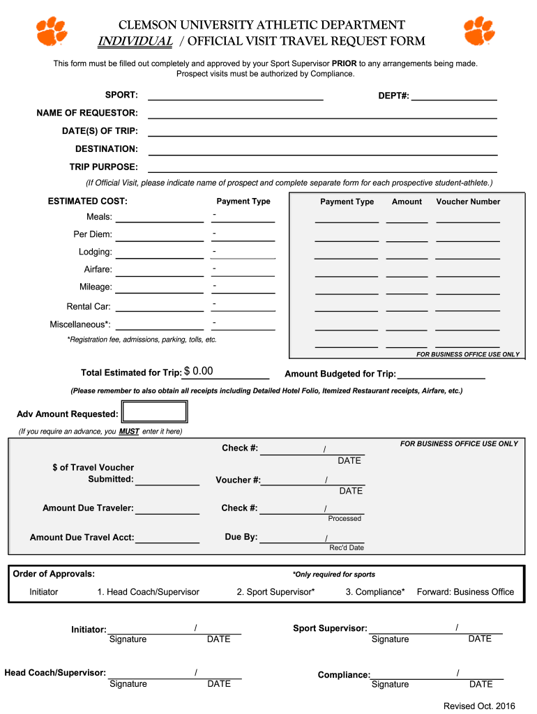 Travel Authorization Form for Individual Official Visit Xlsx