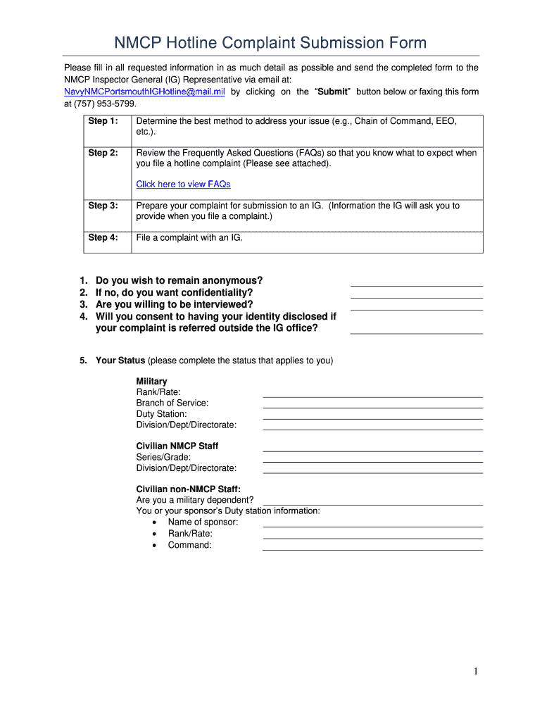 NMCP Hotline Complaint Submission Form