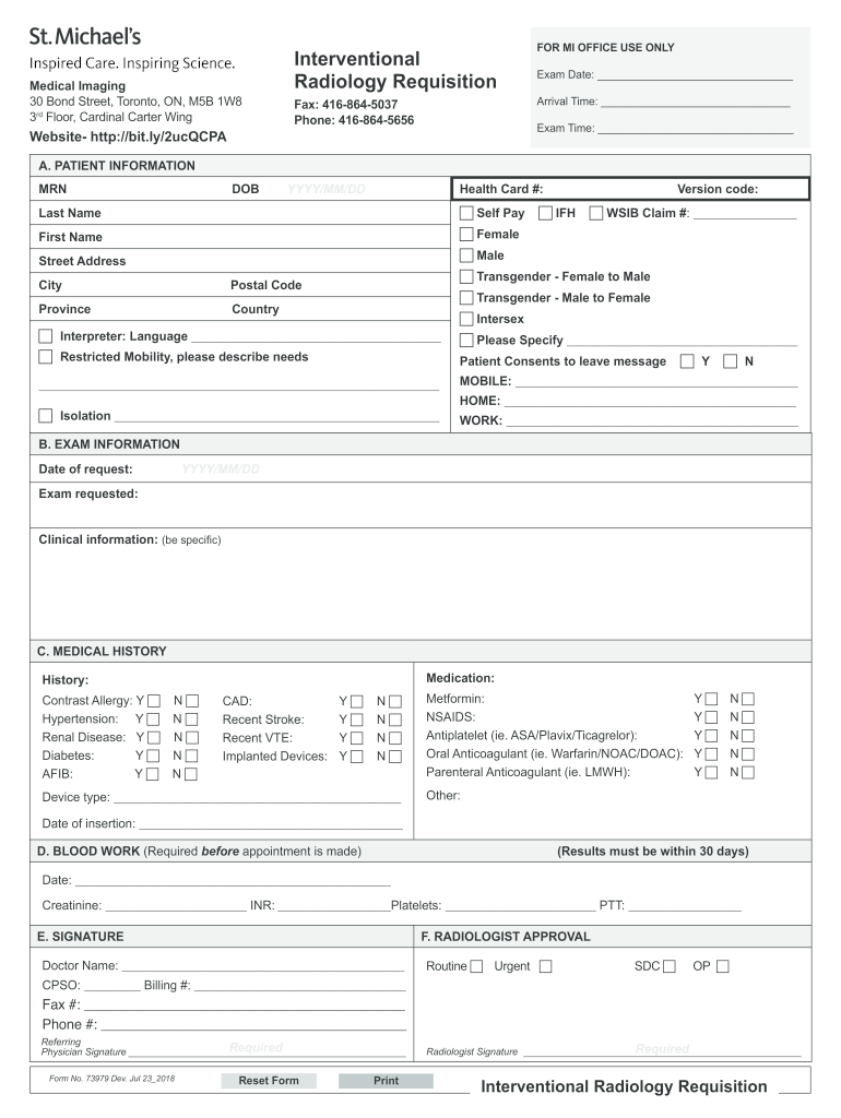 Medical Imaging Tests, Labs & Imaging St Michael's Form