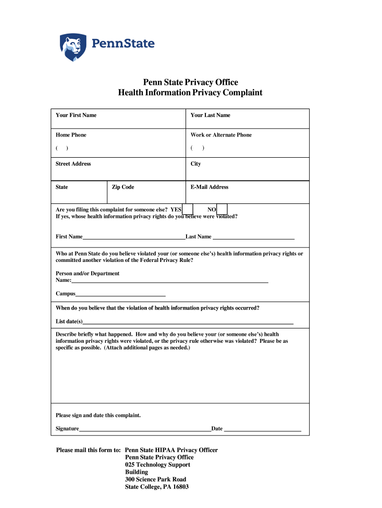 Penn State Privacy Office  Form