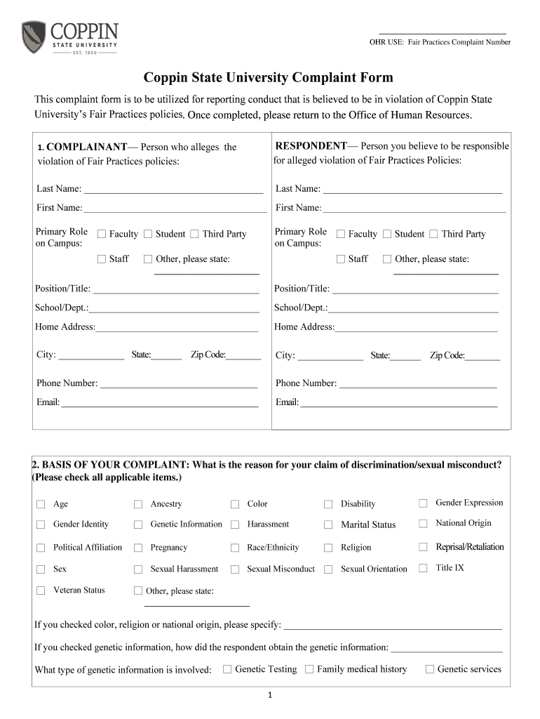 Coppin State University Complaint Form