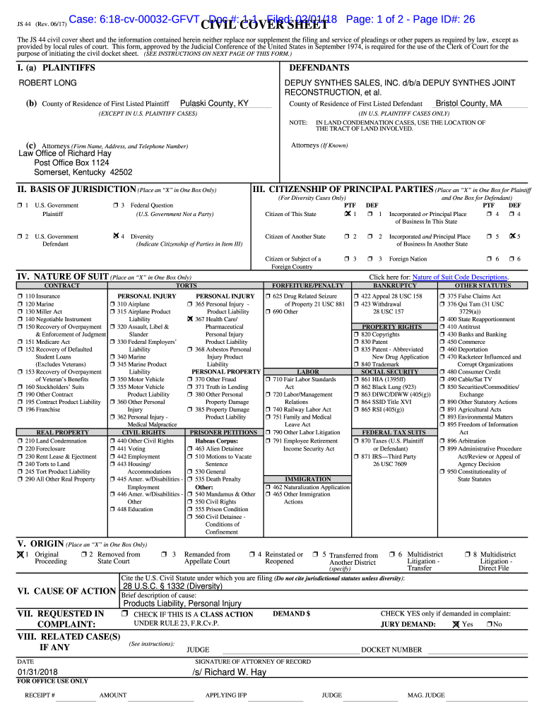 Case 618 Cv 00032 GFVT DOC # 1 Filed 020118 Page 1 of 25 Page ID# 1  Form