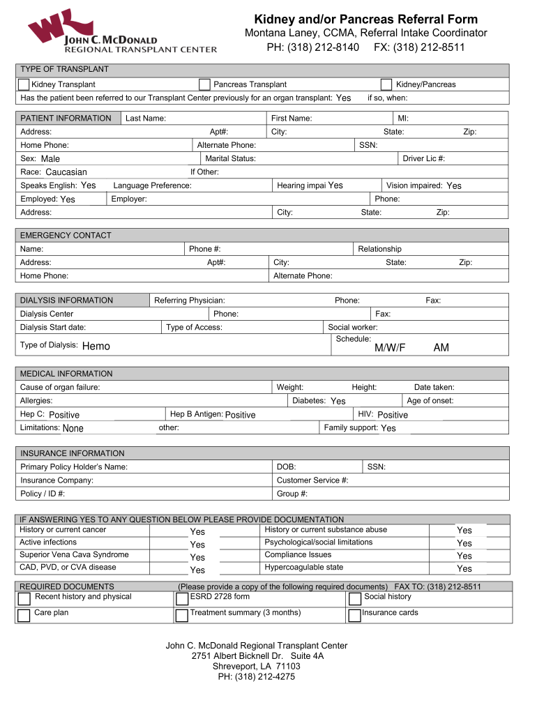 Kidney Andor Pancreas Referral Form Montana Wkhs Com