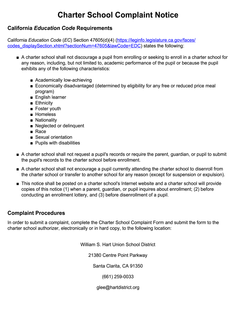 Template Form for Charter School Complaints for Use by Charter Schools