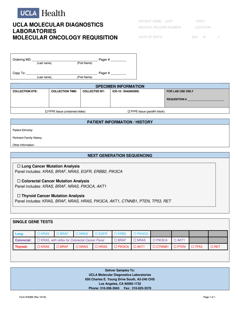  UCLA MOLECULAR DIAGNOSTICS LABORATORIES MOLECULAR ONCOLOGY 2016-2024