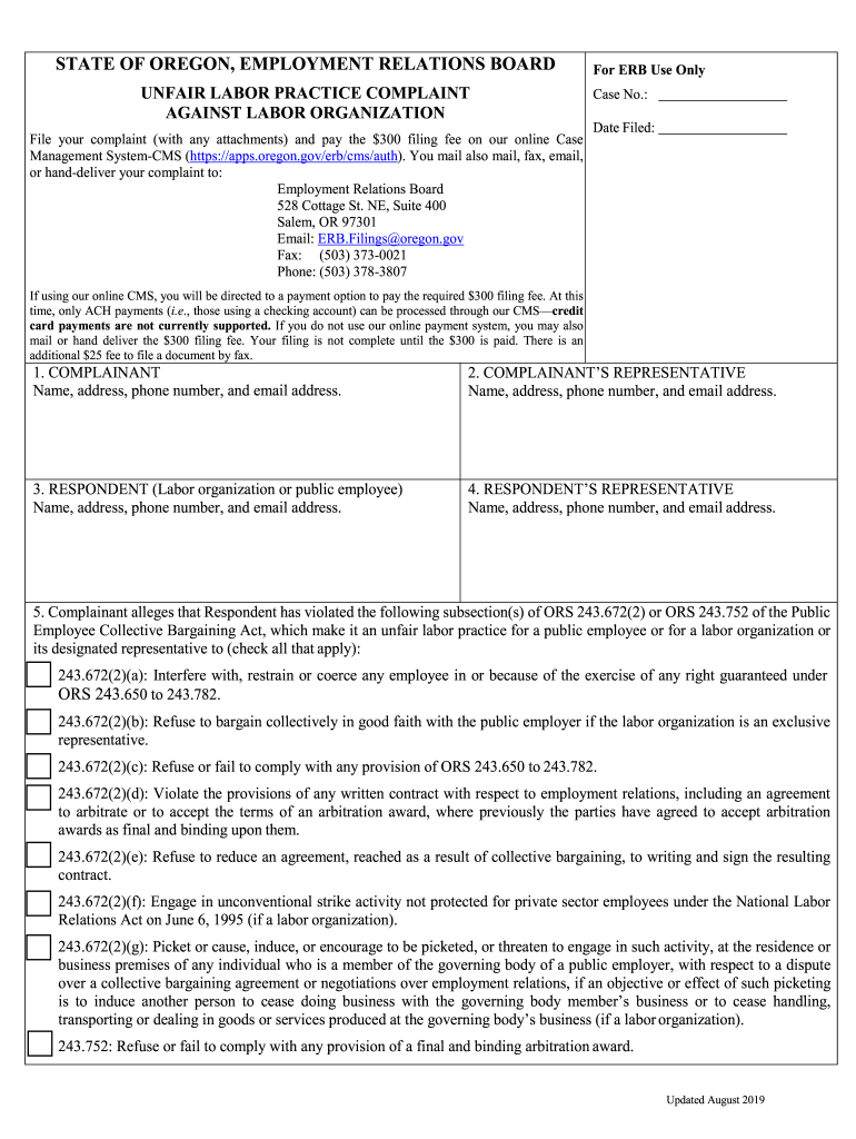 STATE of OREGON, EMPLOYMENT RELATIONS BOARD for ERB Use Only  Form