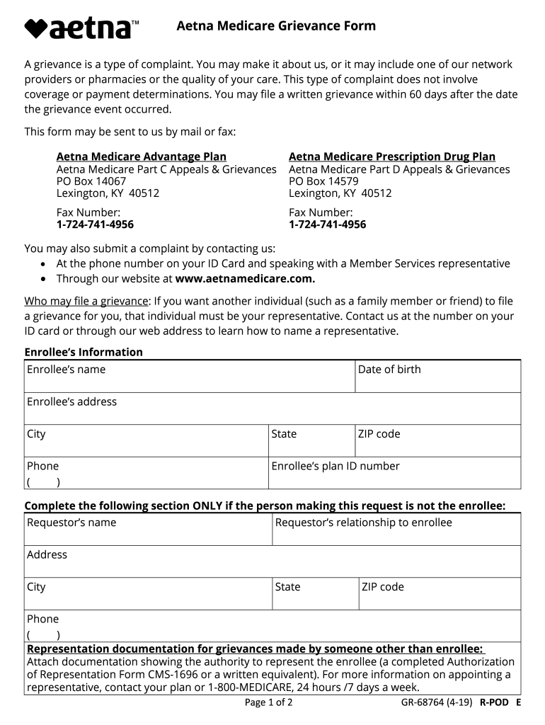 Aetna Medicare Appeal 20192024 Form Fill Out and Sign Printable PDF