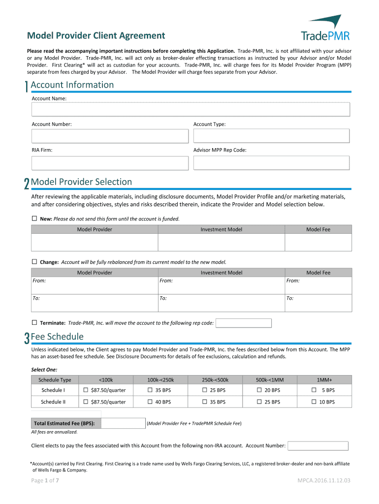 Model Provider Client Agreement 1 Account TradePMR  Form