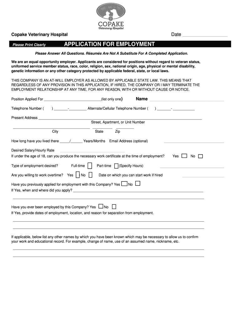 Copake Veterinary Hospital  Form