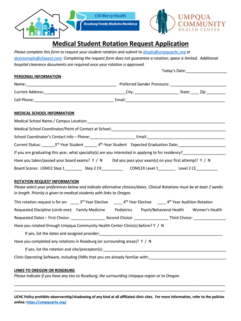 Medical Student Rotation Request Application Aviva Health  Form
