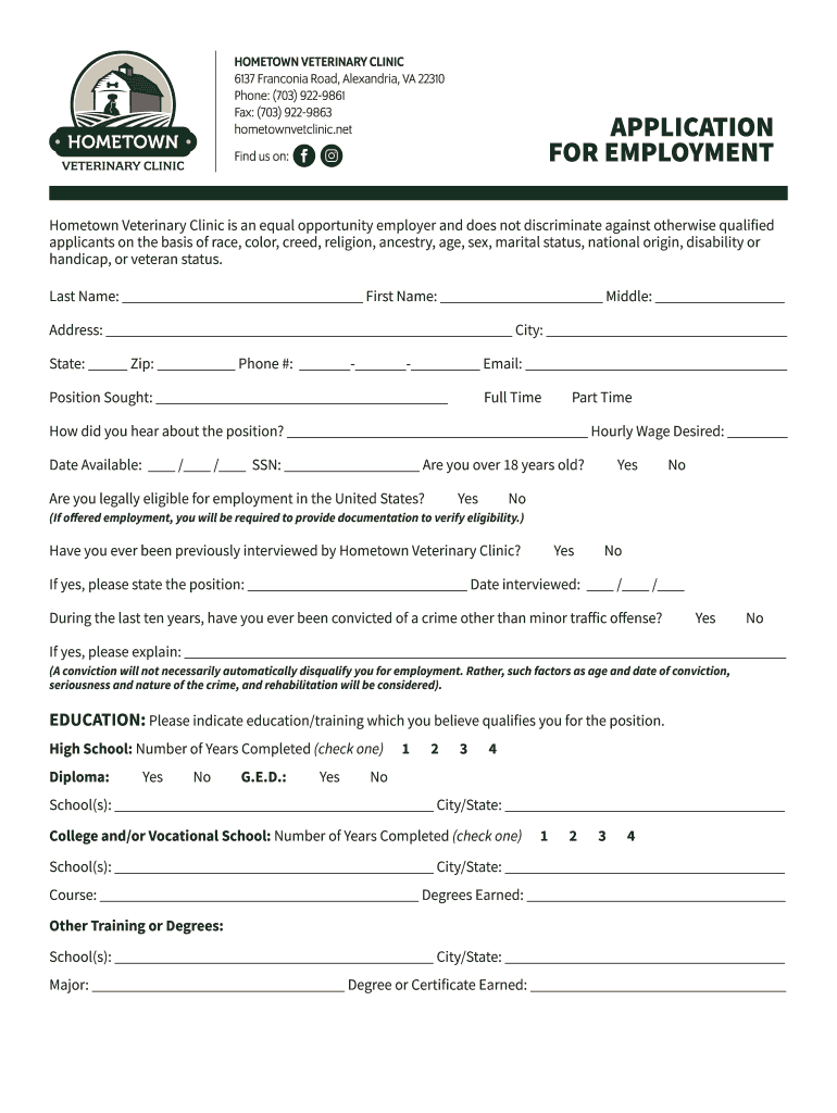 Fillable Online HOMETOWN VETERINARY CLINIC Fax Email Print  Form