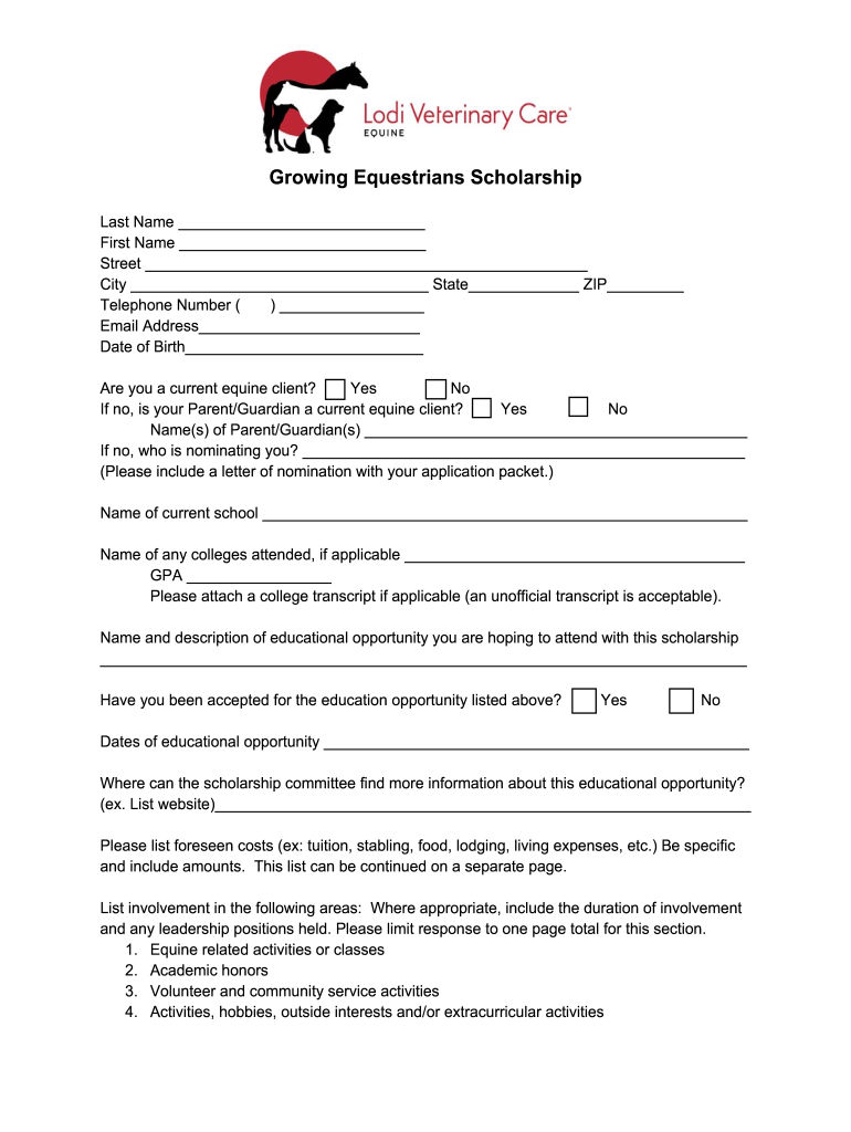 LVC Growing Equestrian Application  Form
