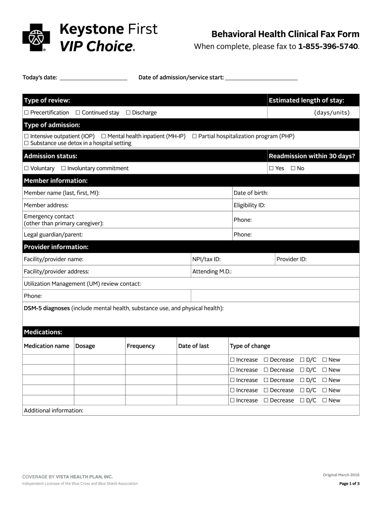 Behavioral Health Authorization Request Vantage Health Plan  Form