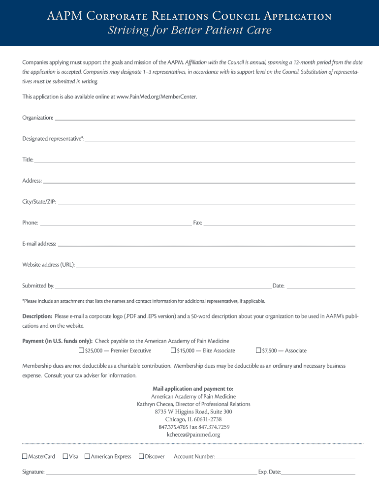 AAPM Corporate Relations Council Application  Form
