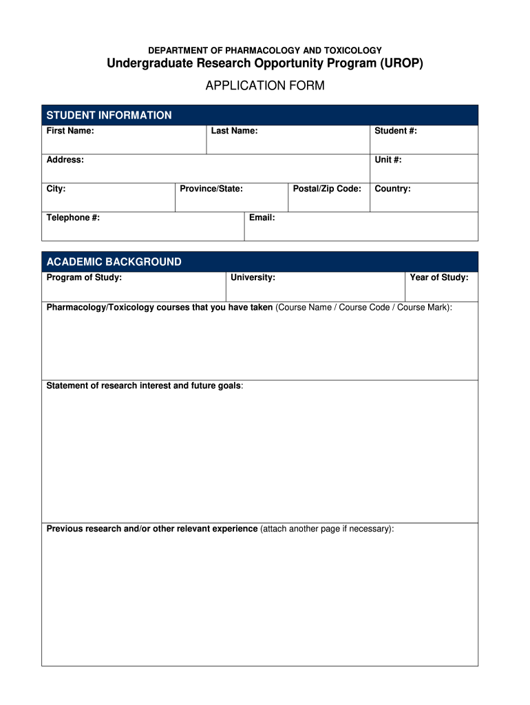 DEPARTMENT of PHARMACOLOGY UNIVERSITY of TORONTO  Form