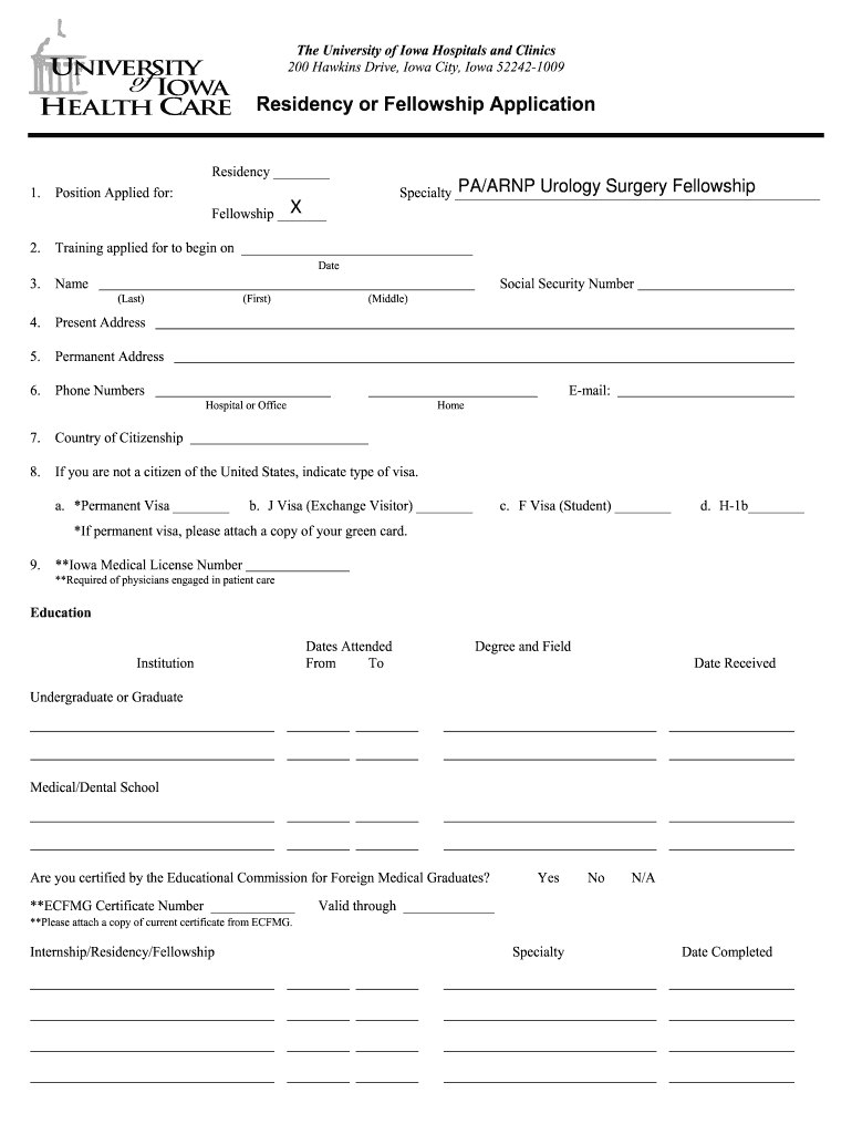 Fellowship TrainingDepartment of Urology  Form