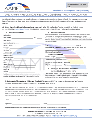  Aamft Pre Clinical Fellow Licensure Track Application 2020-2024