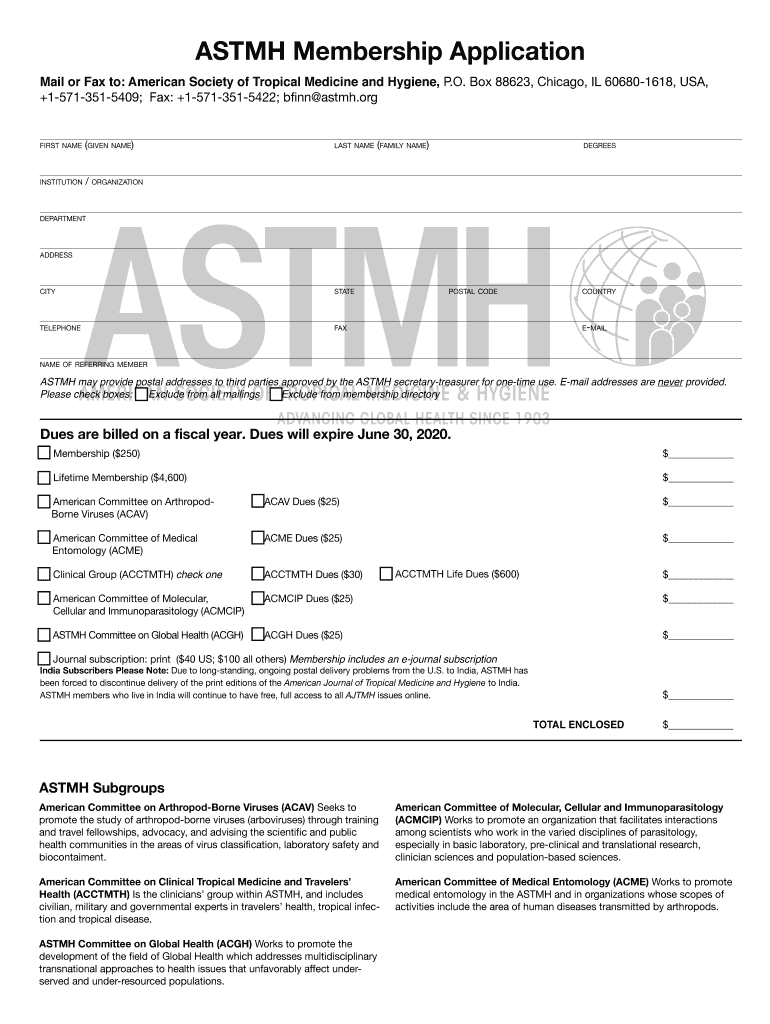 Astmh Membership  Form