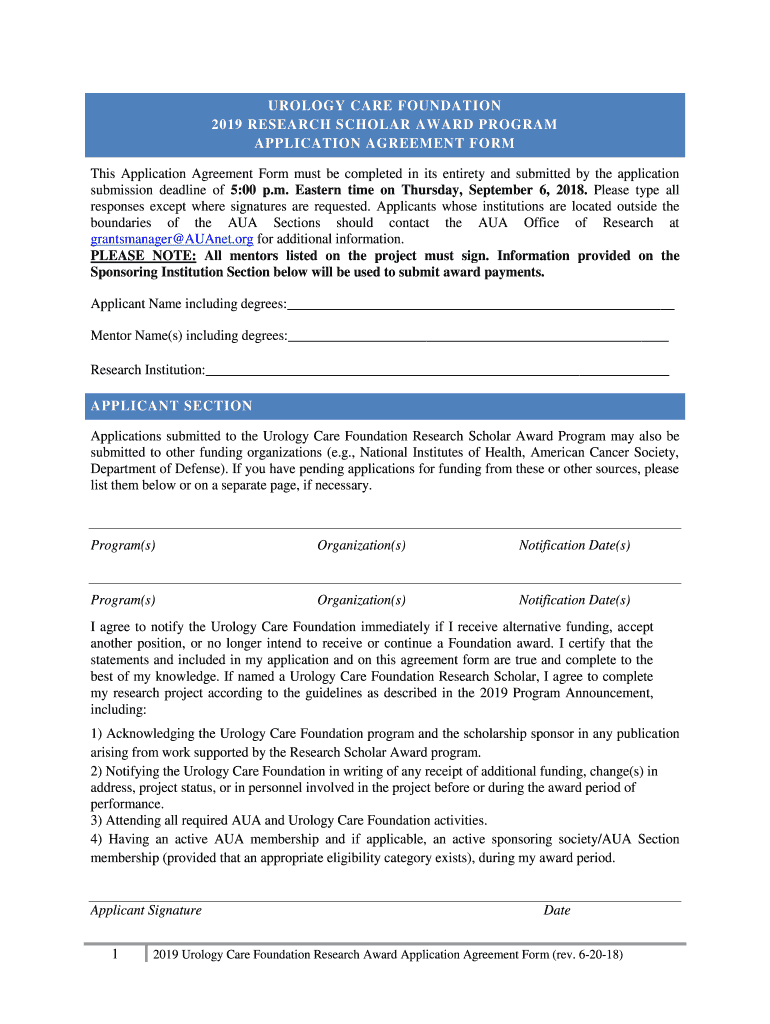 Research Scholar Award Urology Care Foundation  Form