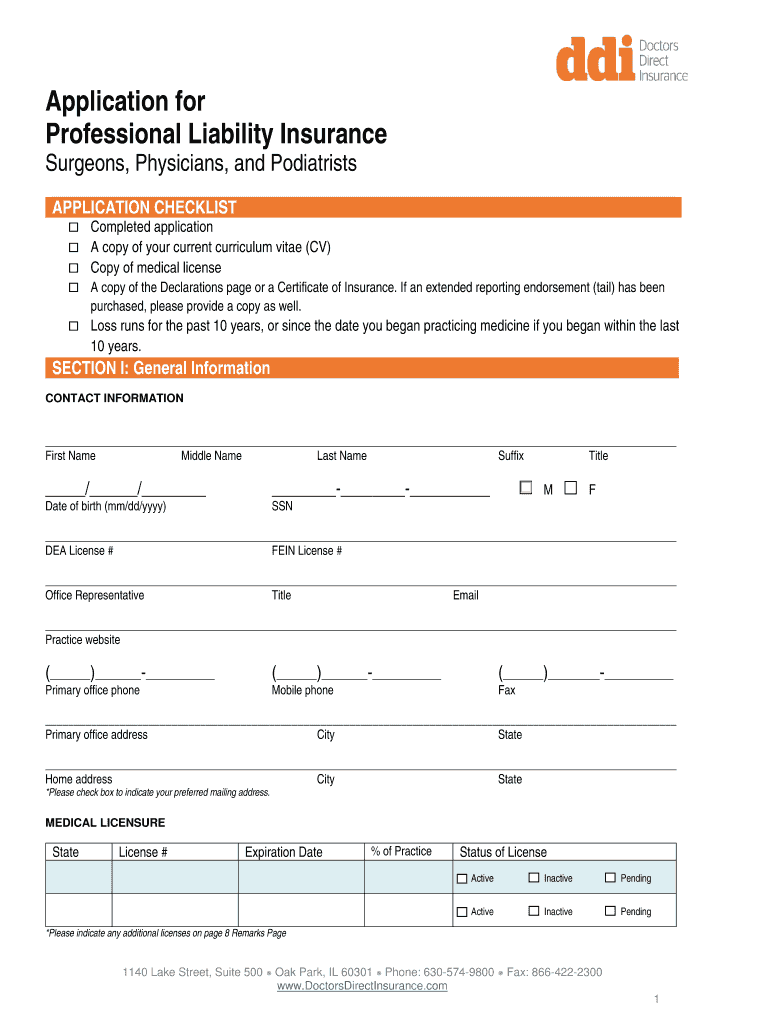 Claims Made Professional Liability Insurance the Doctors  Form