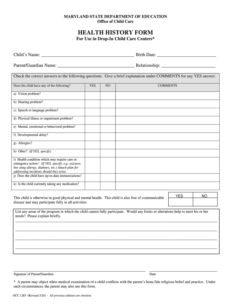 Office of Child Care Maryland State Department of Education  Form