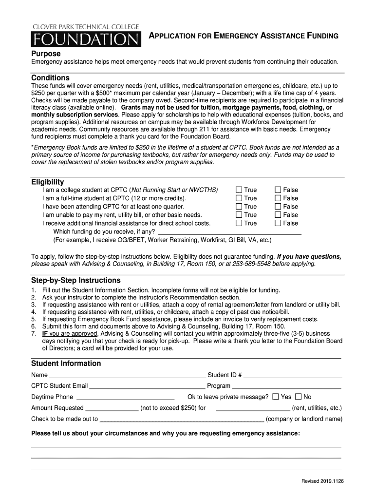 APPLICATION for EMERGENCY ASSISTANCE FUNDING  Form