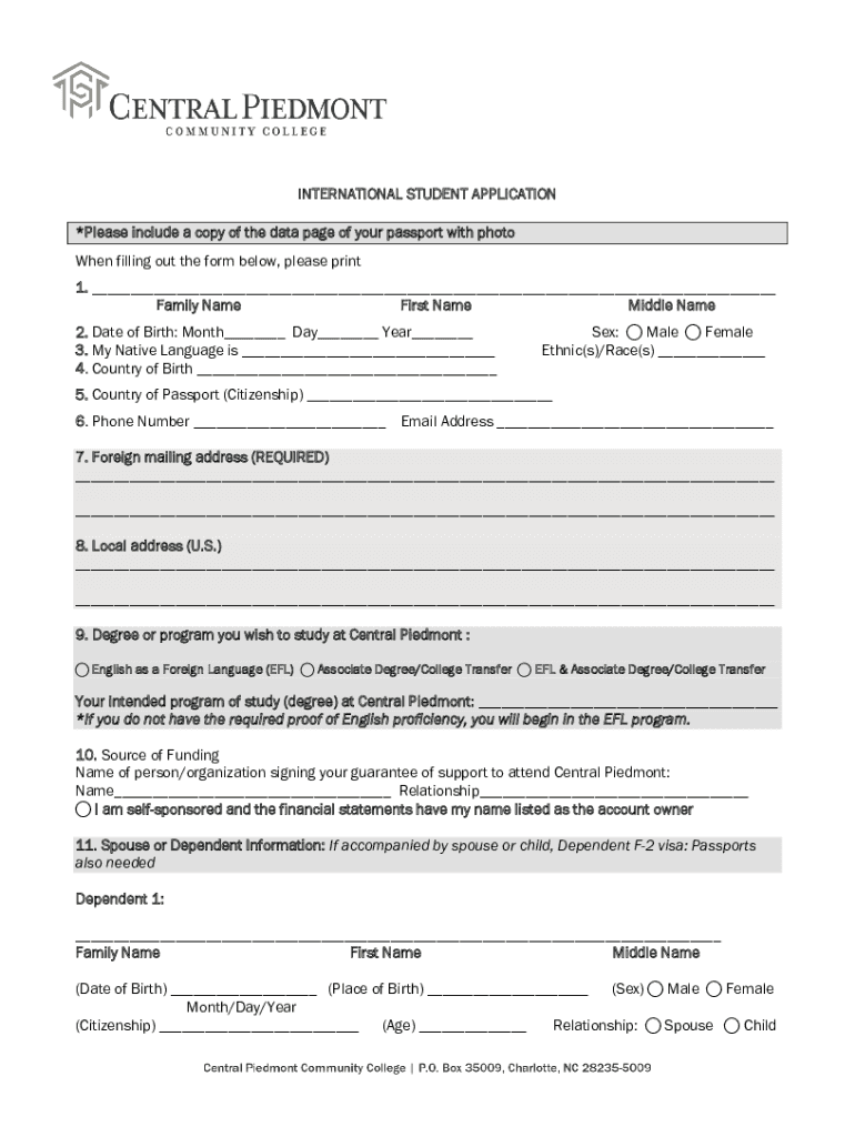 Application Information for International F 1 Cpcc Edu