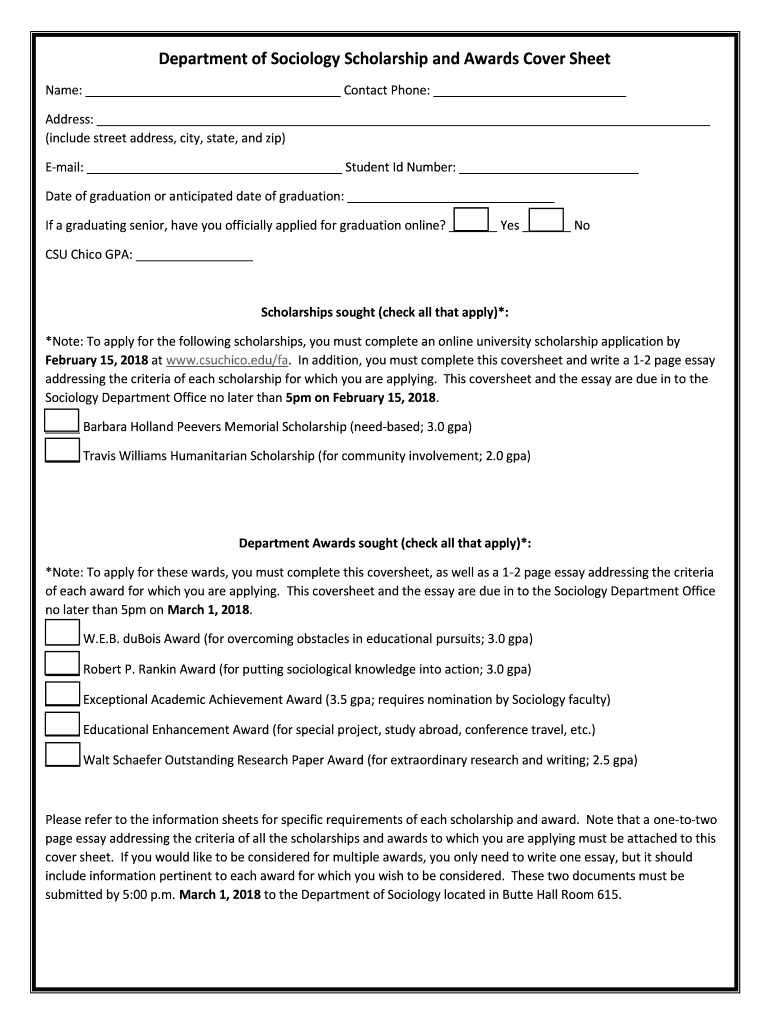  Department of Sociology Scholarship and Award Information 2018-2024