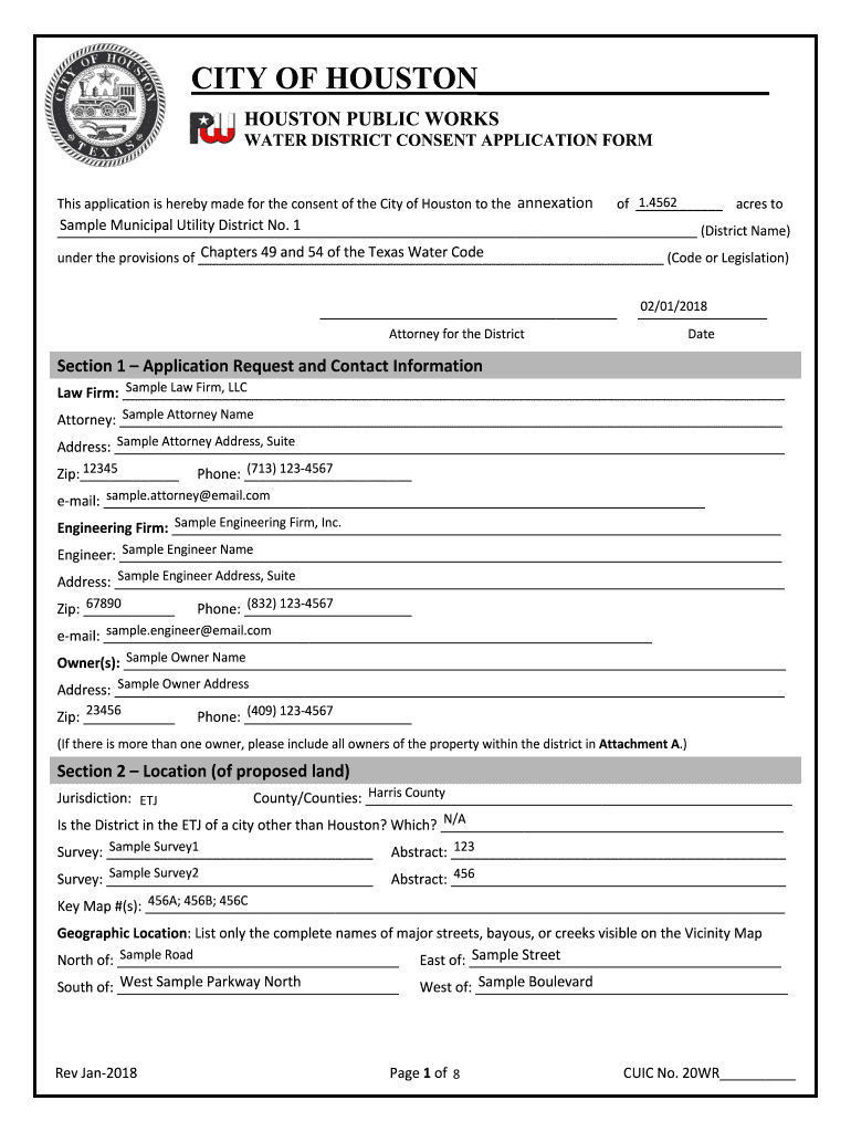  Water District Consent Application Form Houston 2018
