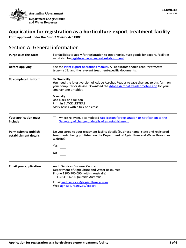 Application for Registration as a Horticulture Export Treatment Facility FORM