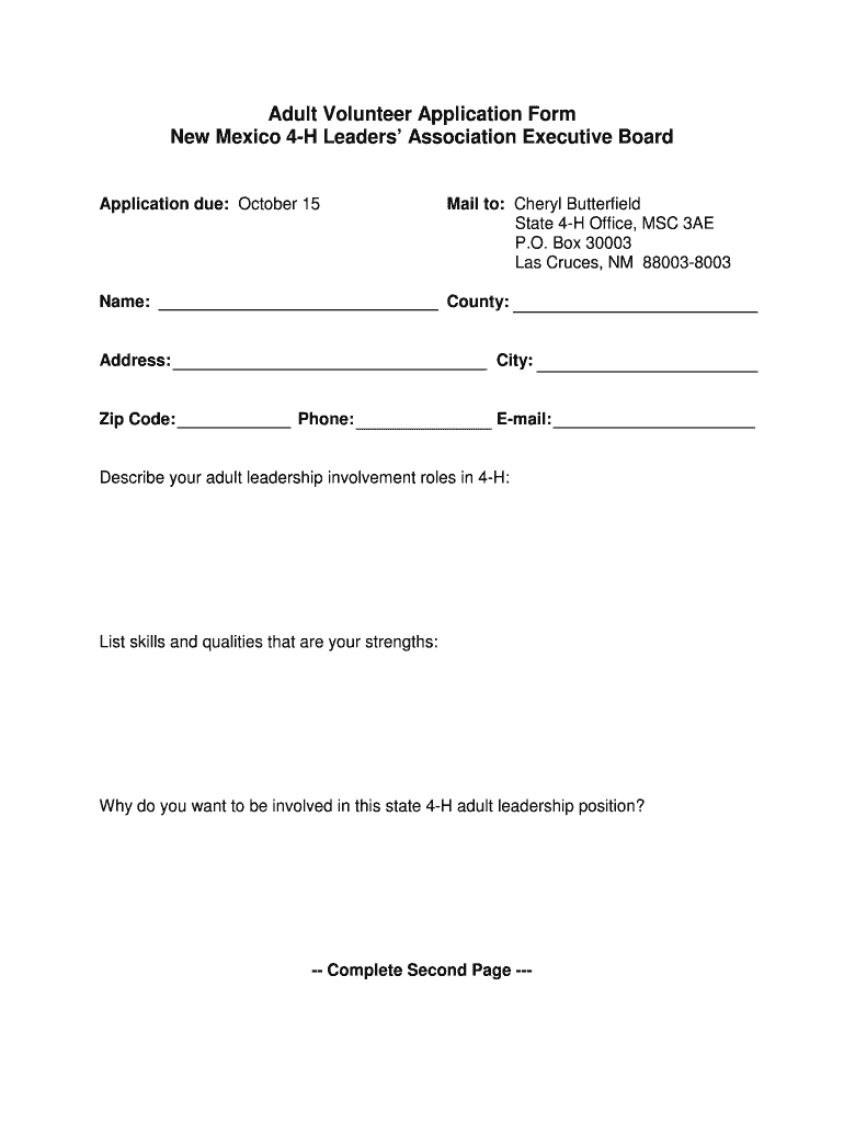 Adult Volunteer Application Form New Mexico State University