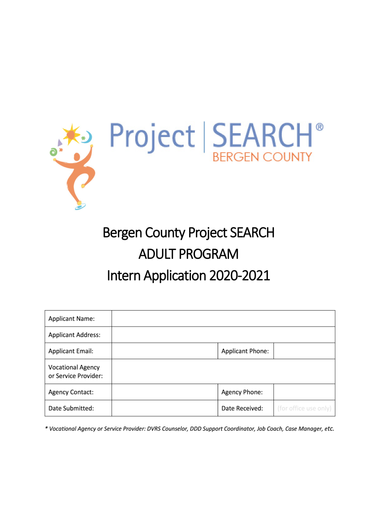 Bergen County Project SEARCH ADULT PROGRAM Intern Application  Form