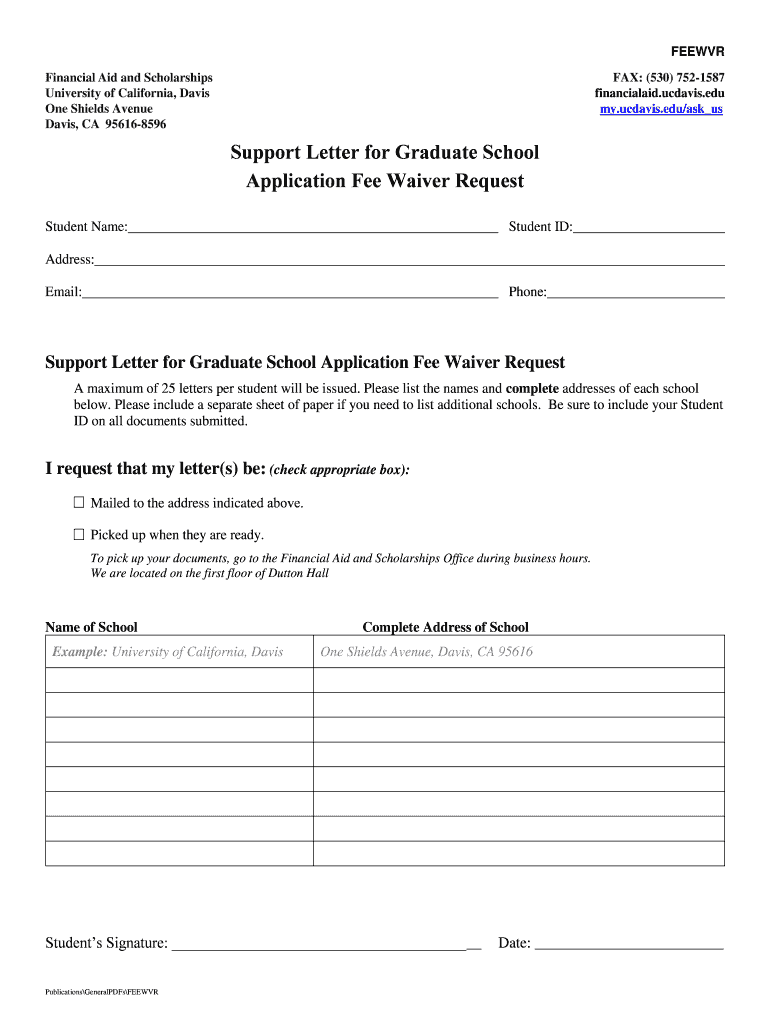 Support Letter for Graduate School Application Fee Waiver  Form