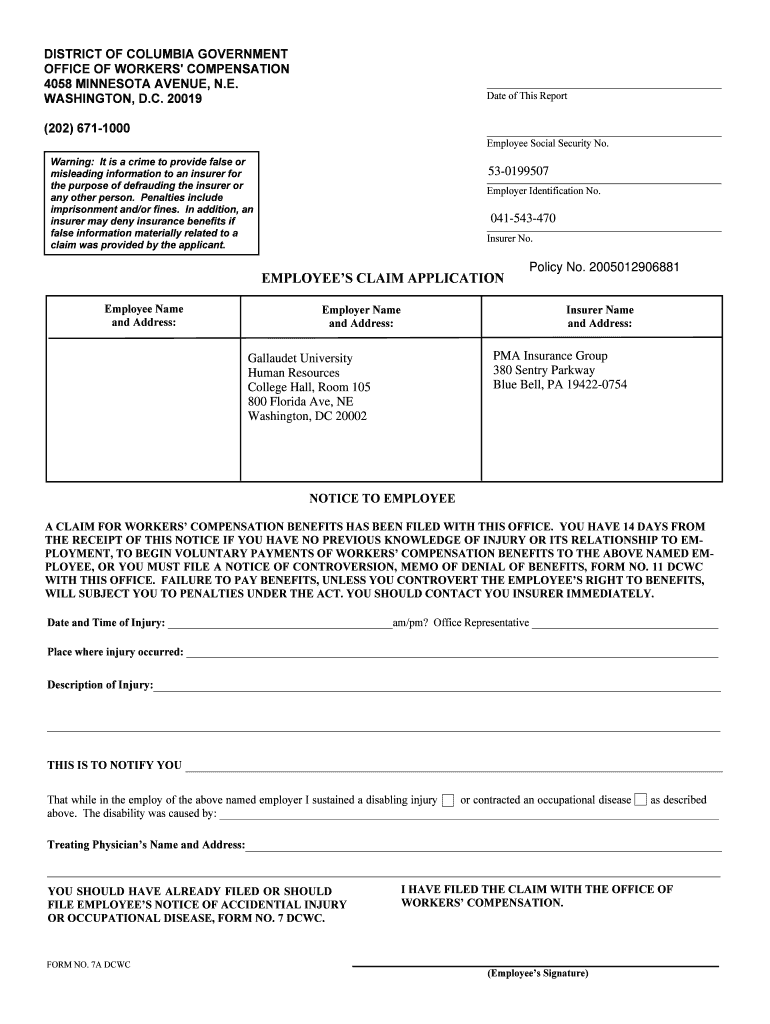 Department of Employment Services LABOR Washington, D C  Form