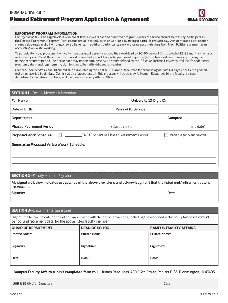 IU Phased Retirement Program Application &amp;amp; Agreement  Form