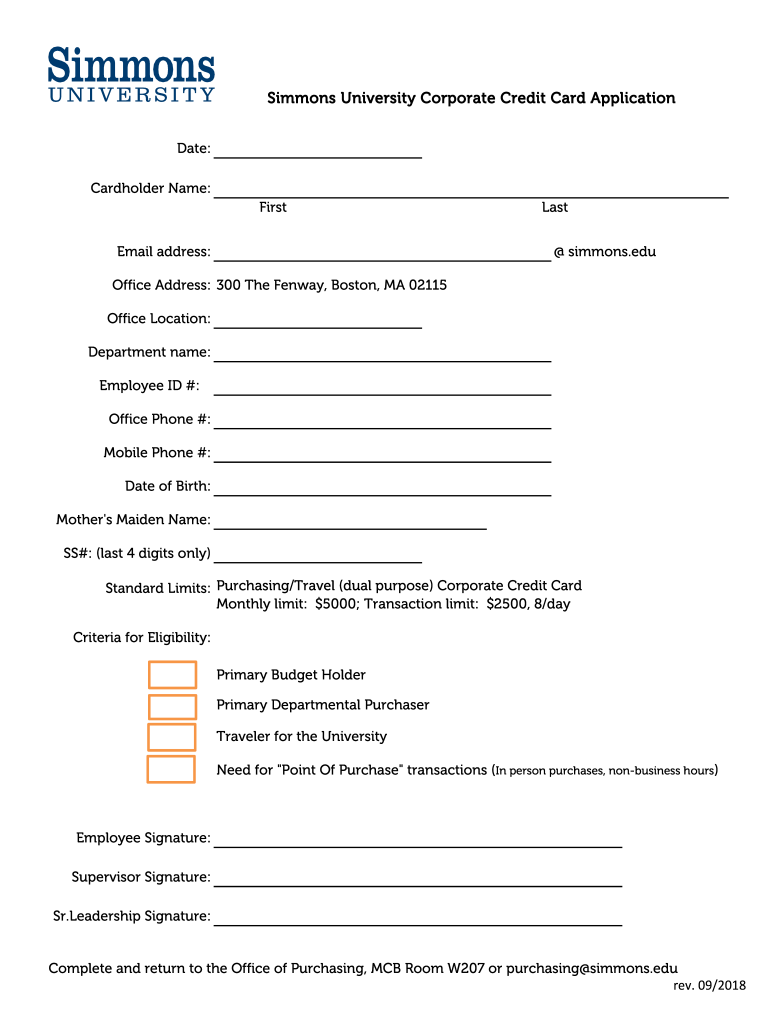 Corporate Credit Card Simmons Internal Simmons University  Form