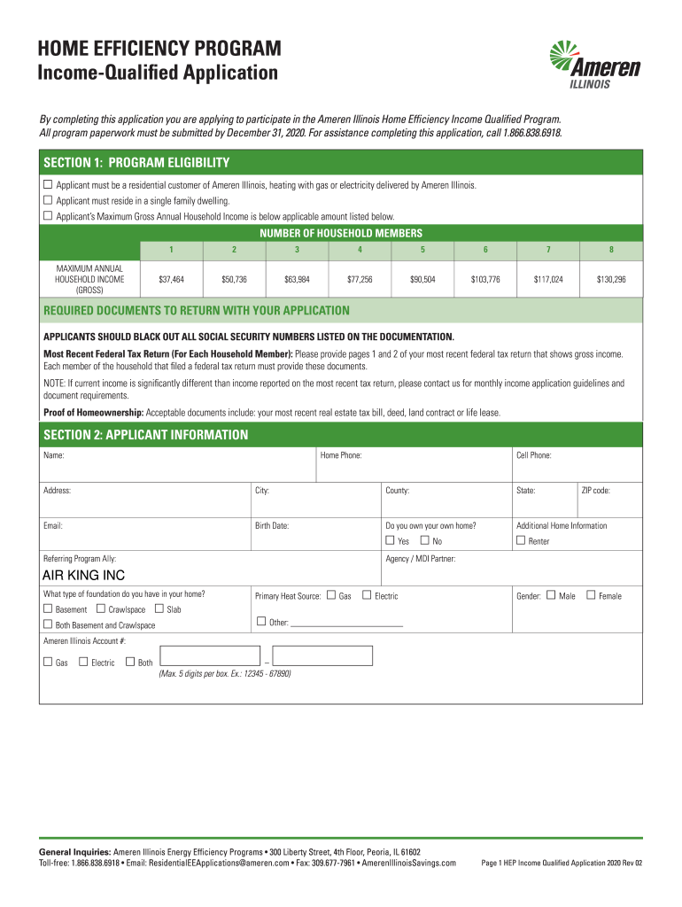 Ameren Income Qualified ProgramEnergy Stars Heating  Form